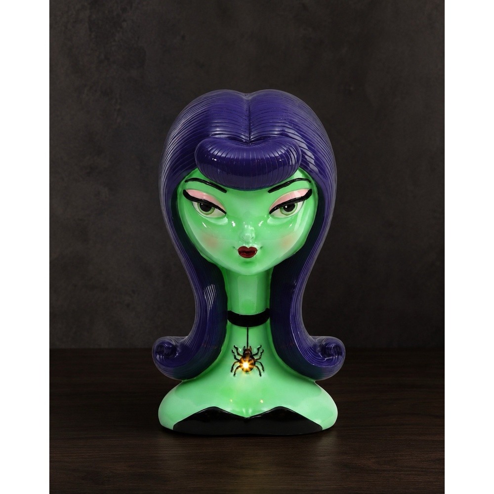 Bella Lux Halloween Bust Green Bride of Frankenstein Purple Hair LED Lighted NEW - Picture 3 of 3